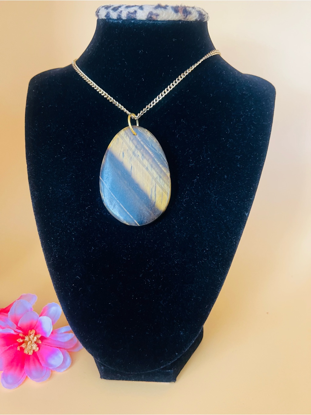 Large Tiger’s Eye Teardrop Pendant Necklace - Women Jewelry
